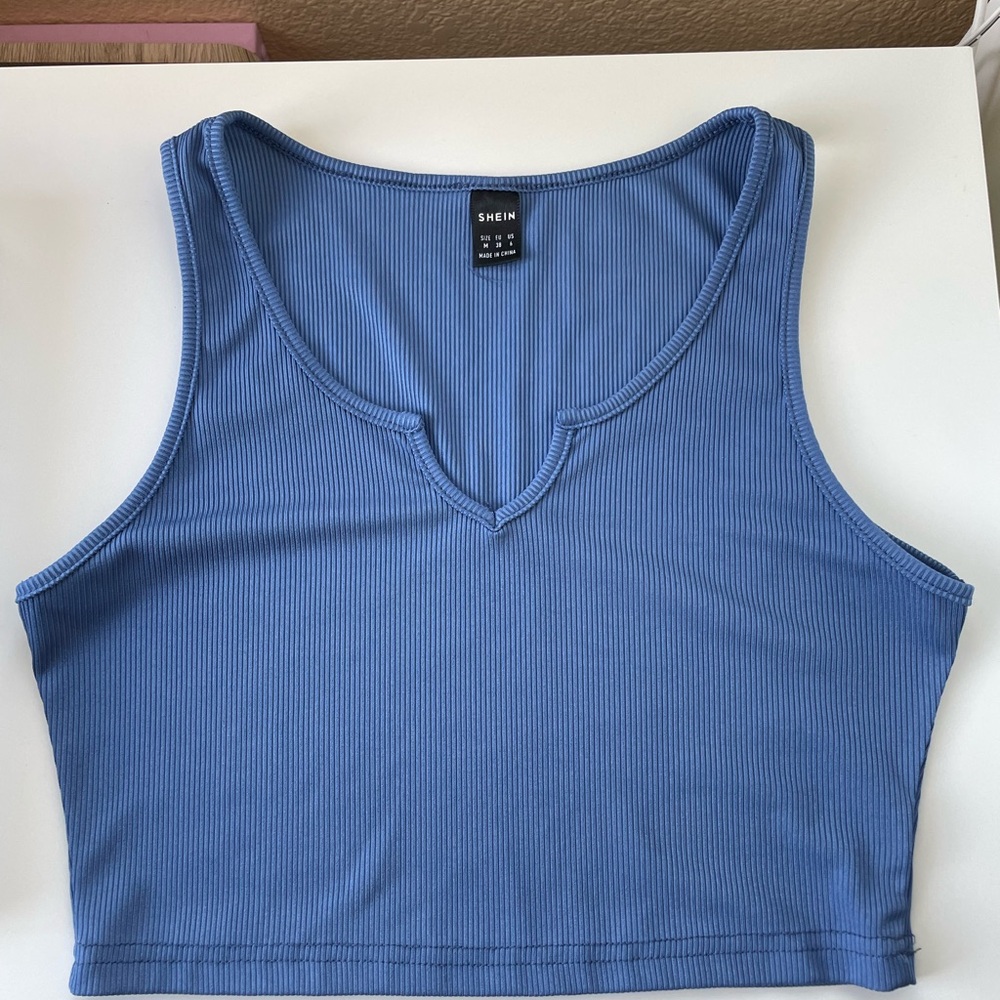 SHEIN Blue Ribbed Crop Top